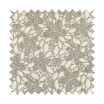 Outlined Floral Theme Pattern In Grey Colour Chenille Jacquard Furniture Fabric JO-741 - Made To Measure Curtains