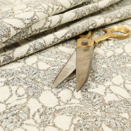 Outlined Floral Theme Pattern In Grey Colour Chenille Jacquard Furniture Fabric JO-741 - Roman Blinds