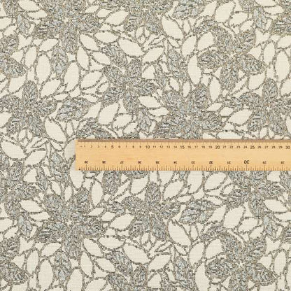 Outlined Floral Theme Pattern In Grey Colour Chenille Jacquard Furniture Fabric JO-741 - Made To Measure Curtains