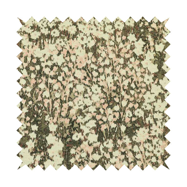 Garden Of Flowers In Abstract Pattern Grey Brown Pink Colour Chenille Fabric JO-743 - Made To Measure Curtains