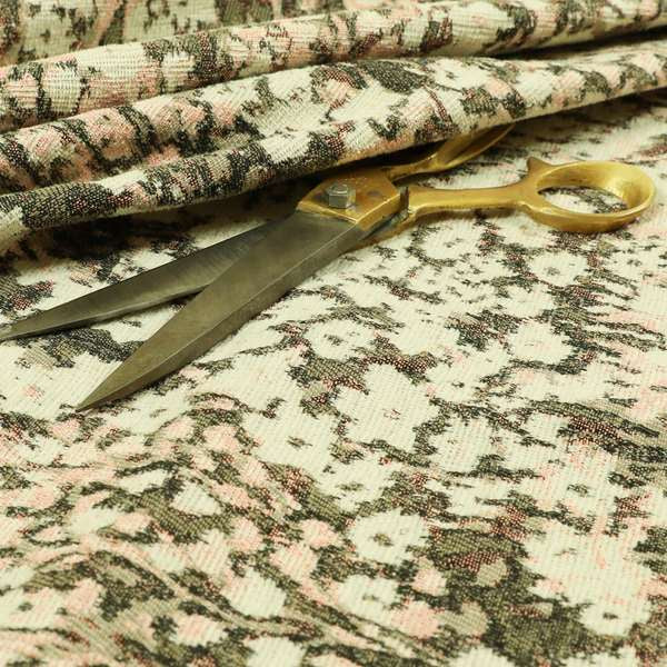 Garden Of Flowers In Abstract Pattern Grey Brown Pink Colour Chenille Fabric JO-743 - Made To Measure Curtains