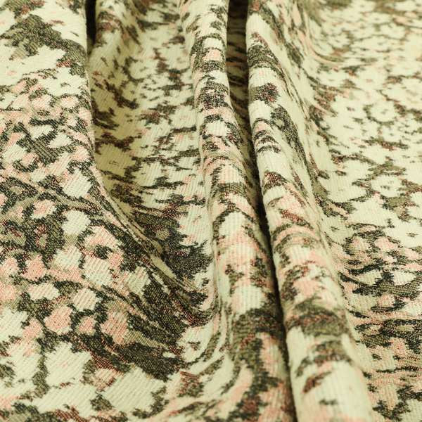 Garden Of Flowers In Abstract Pattern Grey Brown Pink Colour Chenille Fabric JO-743 - Made To Measure Curtains