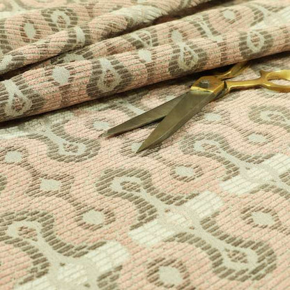 Key Hole Geometric Pattern Pink Brown Chenille Upholstery Fabric JO-744 - Handmade Cushions