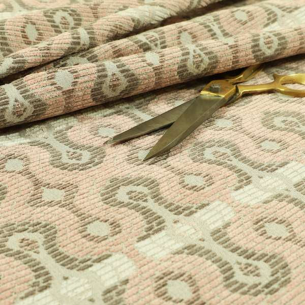 Key Hole Geometric Pattern Pink Brown Chenille Upholstery Fabric JO-744 - Made To Measure Curtains