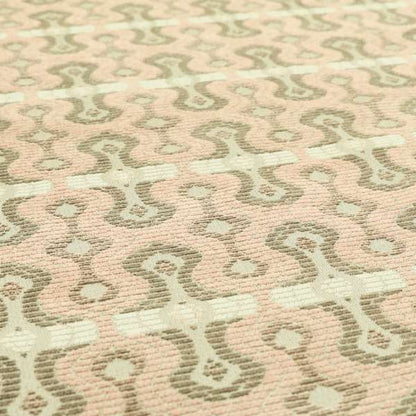 Key Hole Geometric Pattern Pink Brown Chenille Upholstery Fabric JO-744 - Roman Blinds