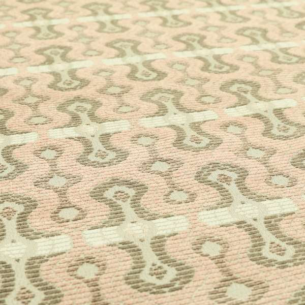 Key Hole Geometric Pattern Pink Brown Chenille Upholstery Fabric JO-744 - Made To Measure Curtains