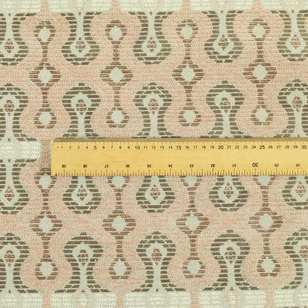 Key Hole Geometric Pattern Pink Brown Chenille Upholstery Fabric JO-744 - Made To Measure Curtains