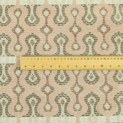 Key Hole Geometric Pattern Pink Brown Chenille Upholstery Fabric JO-744 - Made To Measure Curtains