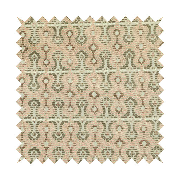 Geometric Pattern Pink Brown Chenille Upholstery Fabric JO-745