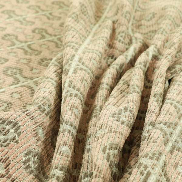 Geometric Pattern Pink Brown Chenille Upholstery Fabric JO-745