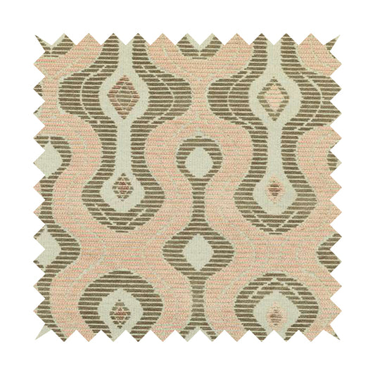 Geometric Large Pattern Pink Brown Chenille Upholstery Fabric JO-746