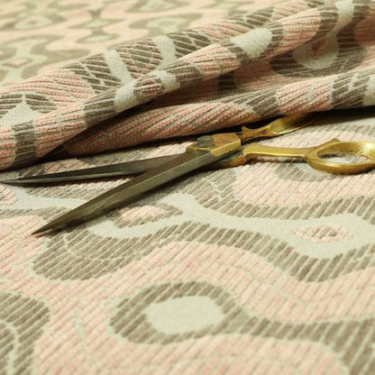 Geometric Large Pattern Pink Brown Chenille Upholstery Fabric JO-746