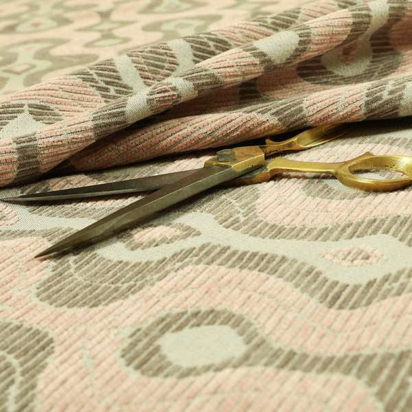 Geometric Large Pattern Pink Brown Chenille Upholstery Fabric JO-746 - Made To Measure Curtains