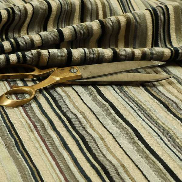 Striped Pattern In Black Grey Colour Velvet Upholstery Fabric JO-748 - Roman Blinds