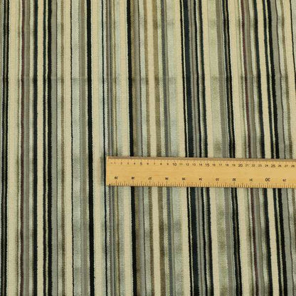 Striped Pattern In Black Grey Colour Velvet Upholstery Fabric JO-748