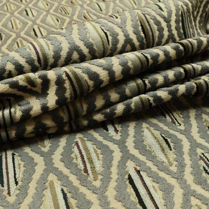 Zigg Zagg Hexagon Pattern In Black Grey Colour Velvet Upholstery Fabric JO-749 - Roman Blinds