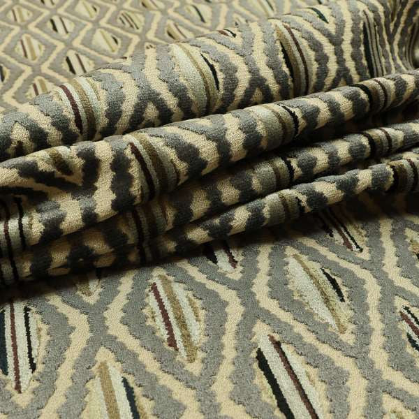 Zigg Zagg Hexagon Pattern In Black Grey Colour Velvet Upholstery Fabric JO-749 - Made To Measure Curtains