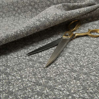 Victoria Medallion Design Fabric In Grey Woven Soft Chenille Furnishing Fabric JO-75 - Roman Blinds