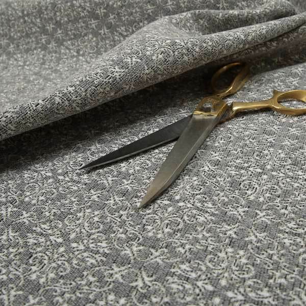 Victoria Medallion Design Fabric In Grey Woven Soft Chenille Furnishing Fabric JO-75 - Made To Measure Curtains