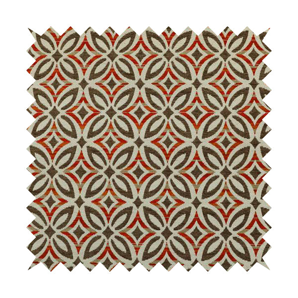 Star Shape Modern Pattern In Brown Red Orange Colour Chenille Upholstery Fabric JO-752 - Made To Measure Curtains