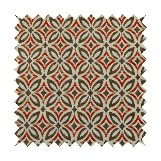 Star Shape Modern Pattern In Brown Red Orange Colour Chenille Upholstery Fabric JO-752