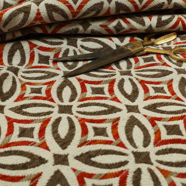 Star Shape Modern Pattern In Brown Red Orange Colour Chenille Upholstery Fabric JO-752 - Roman Blinds