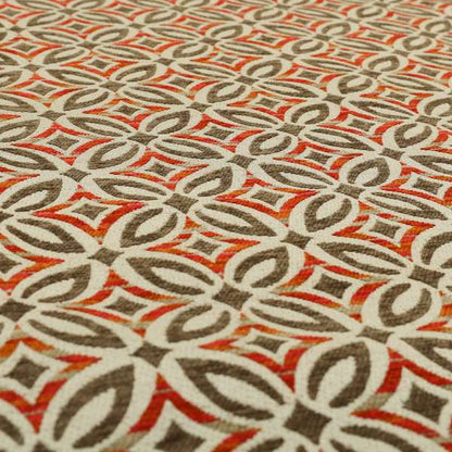 Star Shape Modern Pattern In Brown Red Orange Colour Chenille Upholstery Fabric JO-752 - Made To Measure Curtains