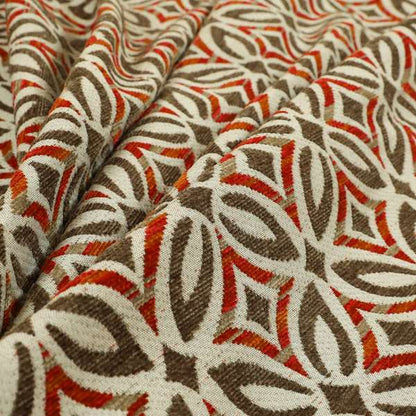 Star Shape Modern Pattern In Brown Red Orange Colour Chenille Upholstery Fabric JO-752