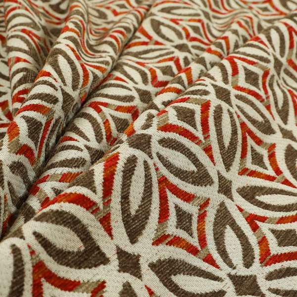 Star Shape Modern Pattern In Brown Red Orange Colour Chenille Upholstery Fabric JO-752 - Made To Measure Curtains