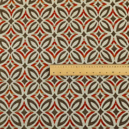 Star Shape Modern Pattern In Brown Red Orange Colour Chenille Upholstery Fabric JO-752 - Made To Measure Curtains