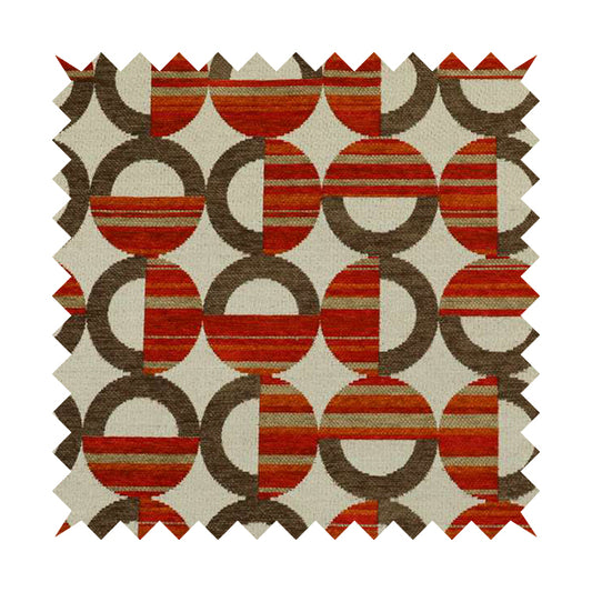 Circular Shape Modern Pattern In Brown Red Orange Colour Chenille Upholstery Fabric JO-753