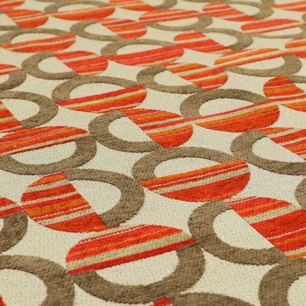 Circular Shape Modern Pattern In Brown Red Orange Colour Chenille Upholstery Fabric JO-753 - Made To Measure Curtains