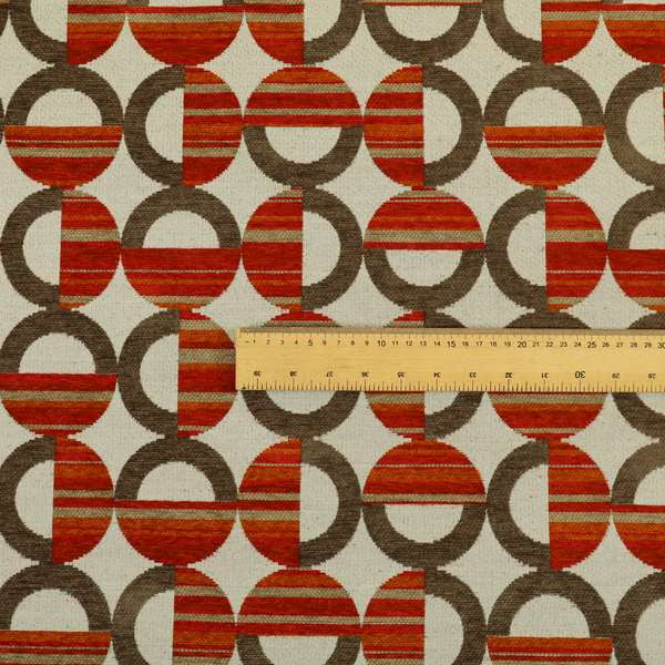 Circular Shape Modern Pattern In Brown Red Orange Colour Chenille Upholstery Fabric JO-753 - Roman Blinds