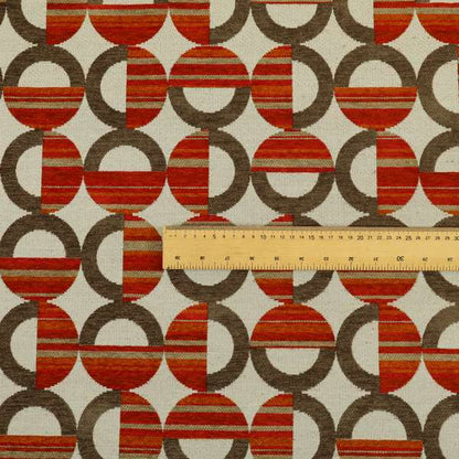 Circular Shape Modern Pattern In Brown Red Orange Colour Chenille Upholstery Fabric JO-753 - Made To Measure Curtains