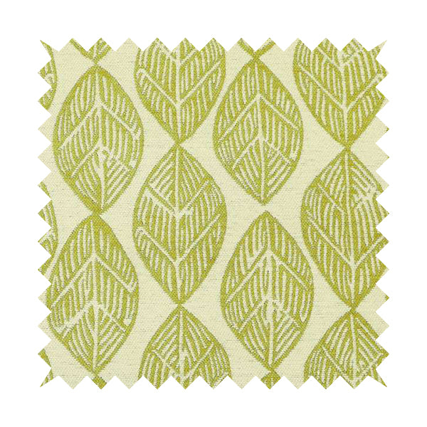 Cream Green Colour Uniformed Leaf Pattern Chenille Upholstery Fabric JO-755 - Roman Blinds