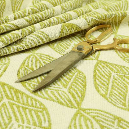 Cream Green Colour Uniformed Leaf Pattern Chenille Upholstery Fabric JO-755 - Roman Blinds