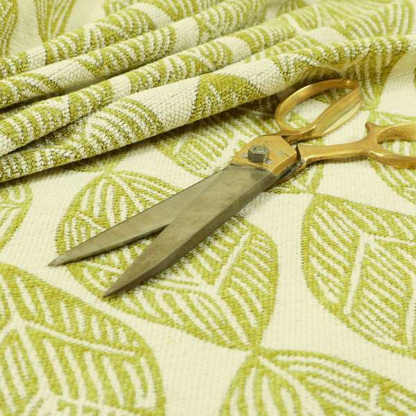 Cream Green Colour Uniformed Leaf Pattern Chenille Upholstery Fabric JO-755