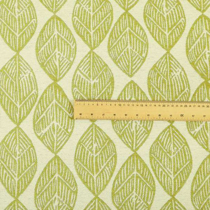 Cream Green Colour Uniformed Leaf Pattern Chenille Upholstery Fabric JO-755 - Roman Blinds