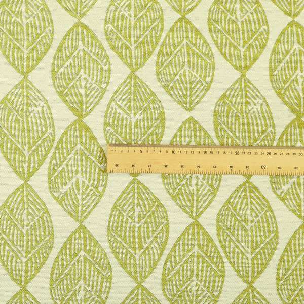 Cream Green Colour Uniformed Leaf Pattern Chenille Upholstery Fabric JO-755 - Made To Measure Curtains