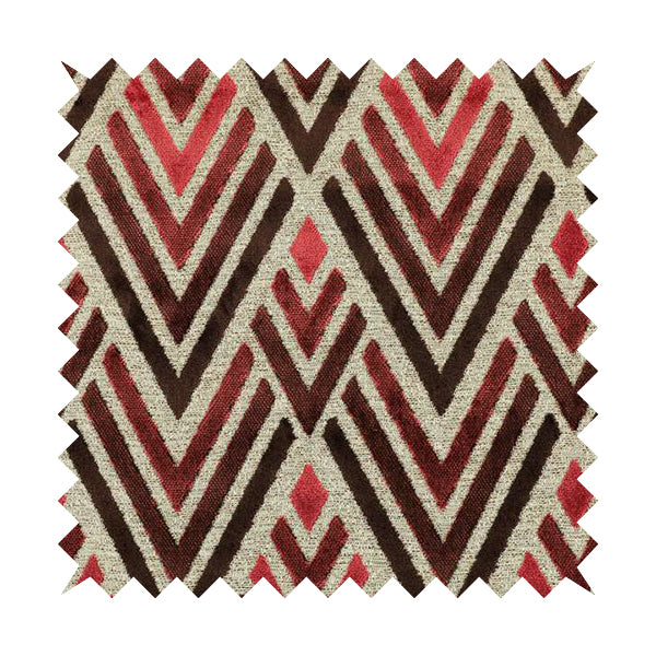 Modern Geometric Pattern In Pink Burgundy Colour Velvet Upholstery Fabric JO-756 - Roman Blinds