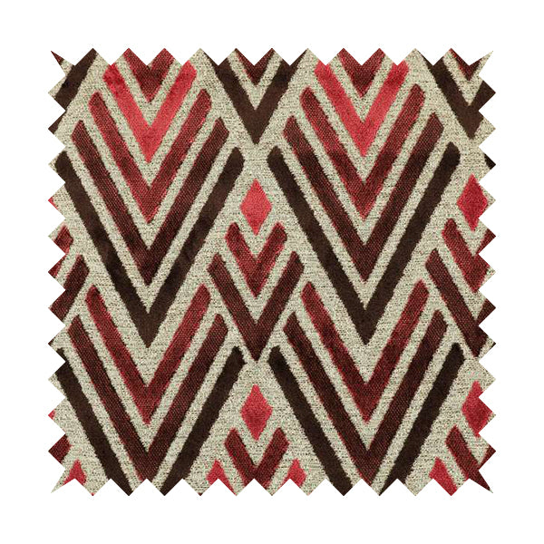 Modern Geometric Pattern In Pink Burgundy Colour Velvet Upholstery Fabric JO-756