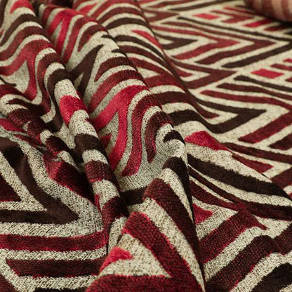 Modern Geometric Pattern In Pink Burgundy Colour Velvet Upholstery Fabric JO-756 - Handmade Cushions