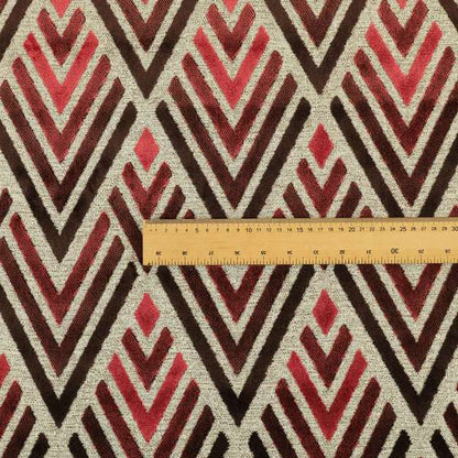 Modern Geometric Pattern In Pink Burgundy Colour Velvet Upholstery Fabric JO-756