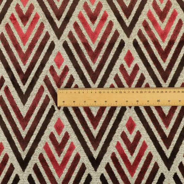 Modern Geometric Pattern In Pink Burgundy Colour Velvet Upholstery Fabric JO-756 - Made To Measure Curtains