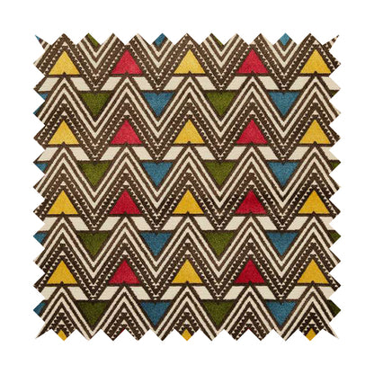 Ziani Geometric Pyramid Pattern In Vibrant Green Pink Yellow Brown Blue Colour Velvet Upholstery Fabric JO-76 - Roman Blinds