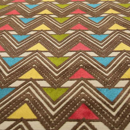 Ziani Geometric Pyramid Pattern In Vibrant Green Pink Yellow Brown Blue Colour Velvet Upholstery Fabric JO-76 - Handmade Cushions