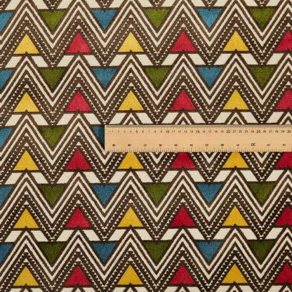 Ziani Geometric Pyramid Pattern In Vibrant Green Pink Yellow Brown Blue Colour Velvet Upholstery Fabric JO-76 - Roman Blinds