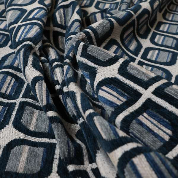 Uniformed Pattern In Blue Colour Chenille Upholstery Fabric JO-762 - Made To Measure Curtains