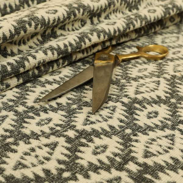 Aztec Kilim Pattern In Grey Colour Chenille Jacquard Furniture Fabric JO-763 - Roman Blinds