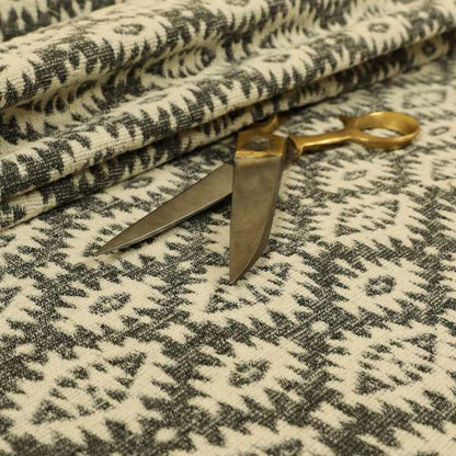 Aztec Kilim Pattern In Grey Colour Chenille Jacquard Furniture Fabric JO-763 - Made To Measure Curtains